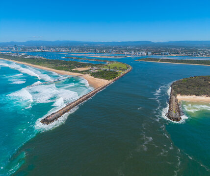 Aerial view of Southport Spit on the Gold Coast, Queensland
