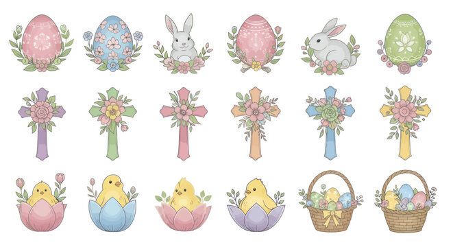 Easter Collection: Decorated Eggs, Bunnies, Crosses, Chicks, and Baskets
