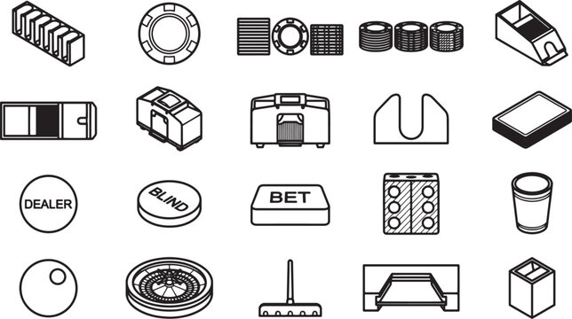 An assortment of poker chips, cards, and gambling paraphernalia, showcasing a collection of iconic elements related to casino games.