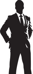 Fototapeta premium Businessman silhouette, confident standing man, suit icon, black vector
