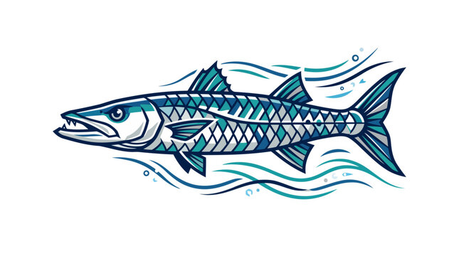 Illustration of a barracuda fish swimming in blue water.