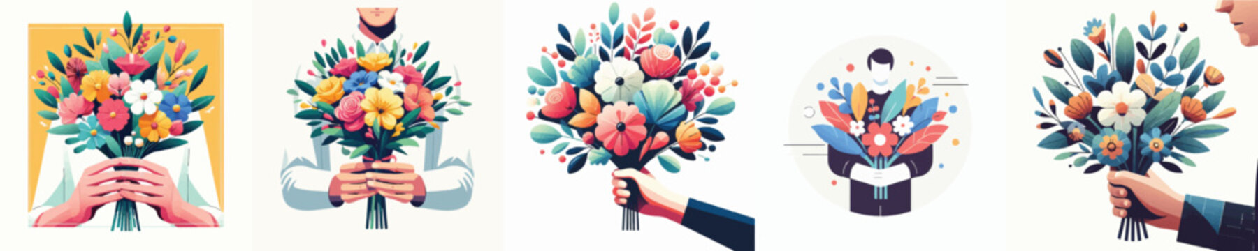 Vector of person holding  bouquet