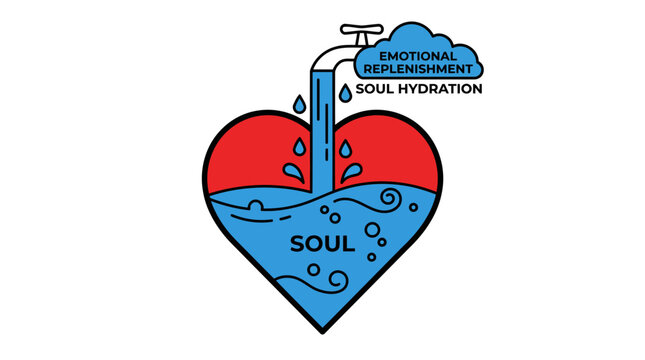 Heart shaped soul being replenished by water from a faucet.