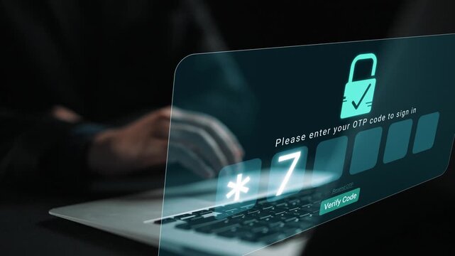 Modern Digital Security with OTP Verification Prompt on Laptop Screen, Cybersecurity Concept Illustration for Secure Online Access Sigmoid