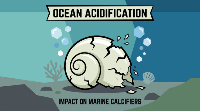 Ocean Acidification Impact on Marine Calcifiers Illustration.