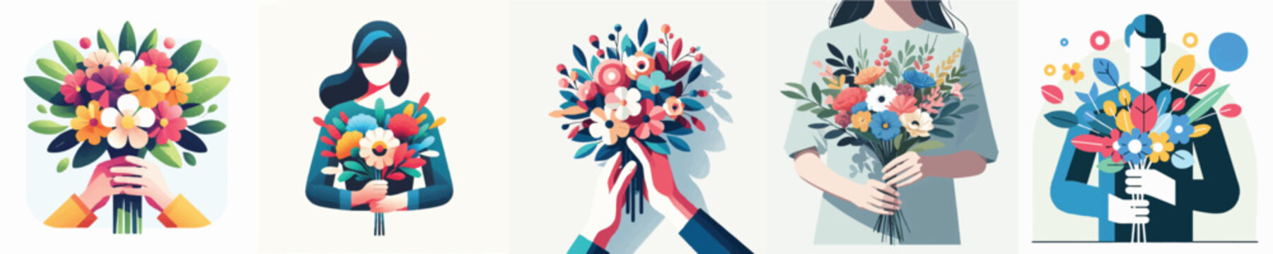 Vector of person holding  bouquet