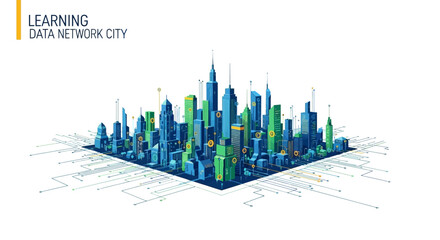 Fototapeta premium Futuristic Cityscape with Data Network Connections, Smart City Concept