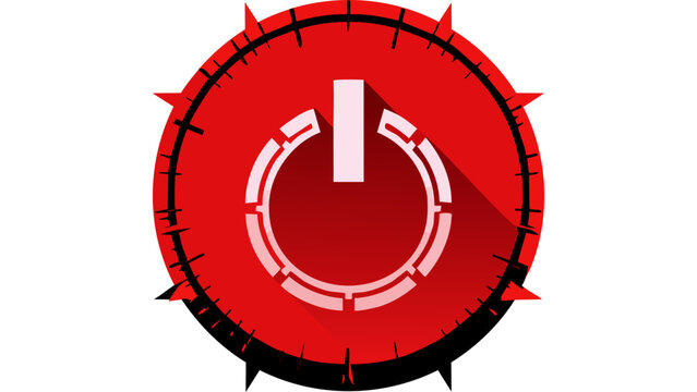 Red power button icon with circular design representing energy control startup and electronic device activation vector