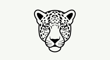 Vector drawing of a jaguar head with detailed spots in a symmetrical design  stylized feline face in black outline on white © uci