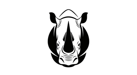 Vector illustration of a rhino head in black and white showcasing its prominent horn powerful build and distinctive facial features in a minimalist style © uci