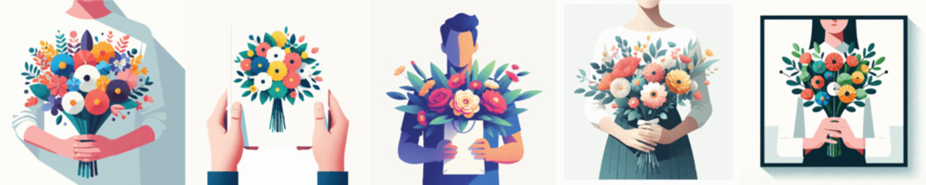 Vector of person holding  bouquet