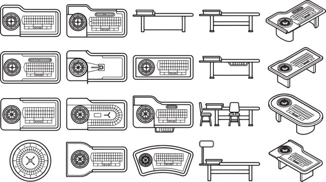 A collection of spa bed vector illustrations with the details of various medical equipment, showcasing a range of perspectives.