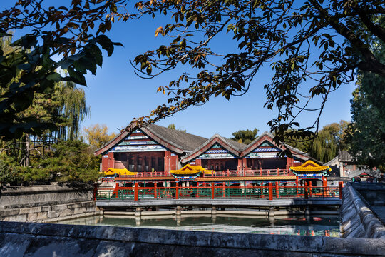 The marble boat or Qingyanfang pier in Summer Palace, Beijing China is connected with ferry for tourism