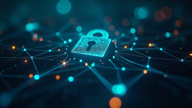 Secure Blockchain Network Connected Nodes Wide Angle View