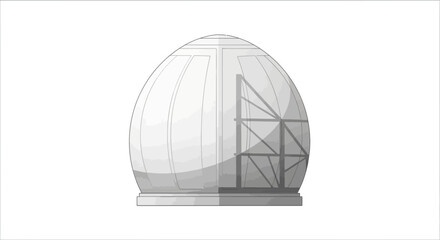 Observatory building illustration  dome structure design  astronomical research center drawing  light gray  architectural  futuristic space  half construction © CetakUndangan