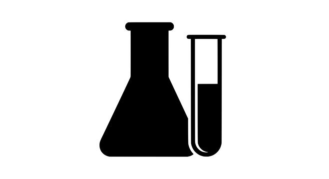 Lab flask chemical glassware icon with laboratory beaker tube silhouette for science education and safety signage design