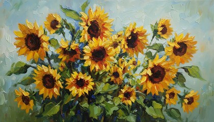 Fototapeta premium Vibrant sunflowers in a lush, painterly arrangement