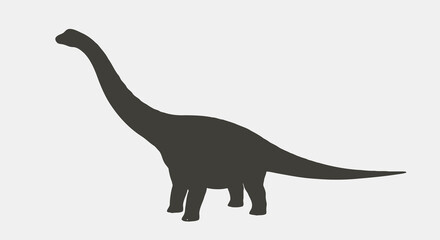 Silhouette of a brachiosaurus dinosaur a classic herbivore with a long neck in dark gray against a neutral white backdrop © CetakUndangan
