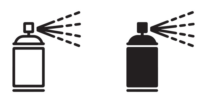 Spray can icon set. aerosol spray bottle with spray sign. outline and filled black vector illustration of sprinkler symbol.