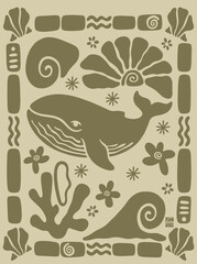 Obraz premium Whale Marine Life Ocean Creature Illustration.