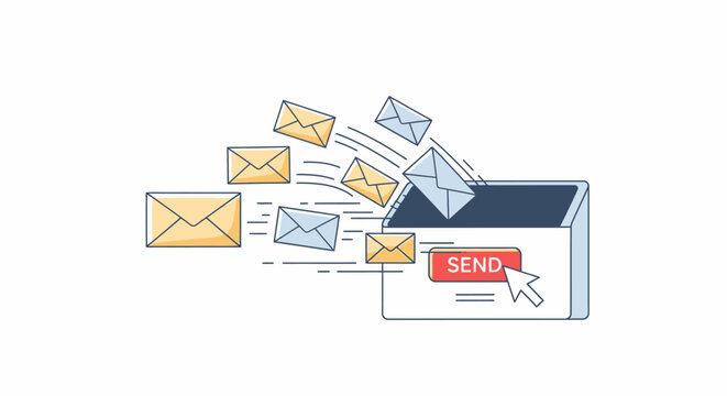 Emails are being sent from a computer mailbox with multiple messages