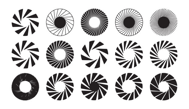Abstract camera shutter aperture icons set isolated on transparent background, photography signs.