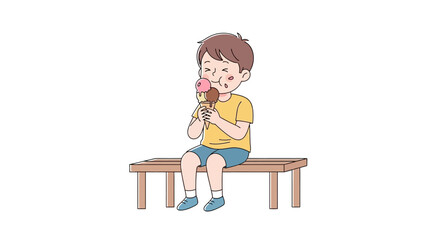 Fototapeta premium Boy Eating Ice Cream Outdoors.