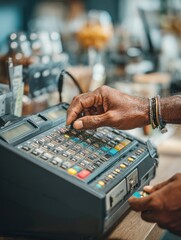 Fototapeta premium hands operating cash register