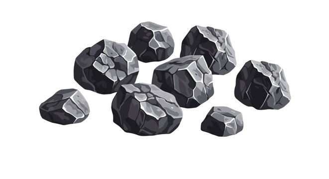Small pile of dark gray coal or charcoal rocks with sharp defined edges isolated on a clean white background for industrial use.