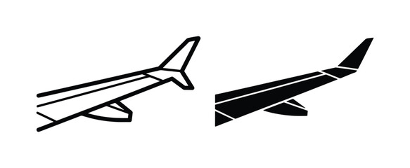 Airplane wing vector icons, minimalist aircraft winglet silhouette and outline set, commercial plane aviation symbols for travel and flight design © Fatema