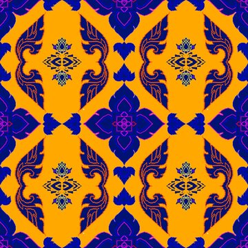Digital Pixel Art Thai Silk Textile Background