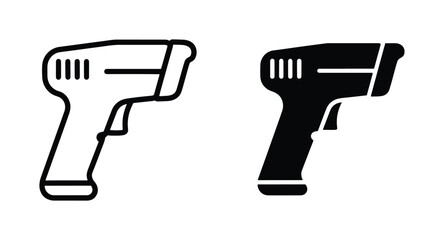 Barcode scanner vector icons, handheld laser reader symbols for retail and logistics, black line and solid silhouette digital scanner graphics © Nusrat