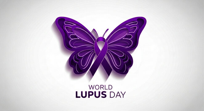 World Lupus Day Awareness Illustration with Purple Ribbon Butterfly