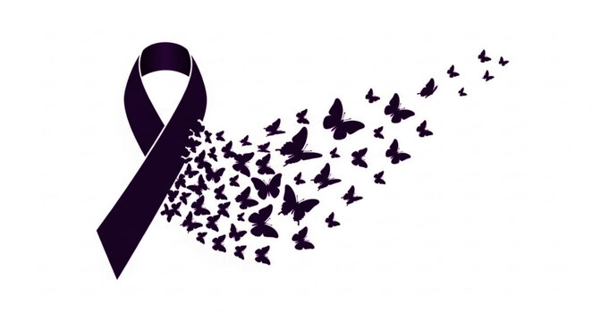 World Lupus Day Purple Awareness Ribbon with Butterflies Vector