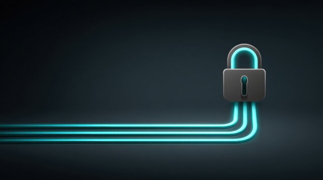 Futuristic Digital Security Concept With Neon Lock And Glowing Data Streams Representing Cyber Protection And Encryption Technology