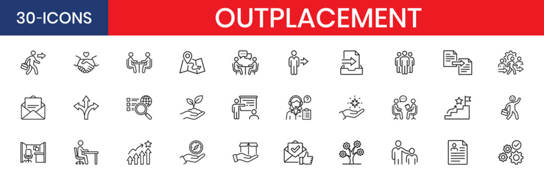 Outplacement HR Support and Job Search Thin Line Icons