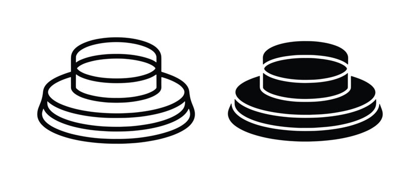Minimalist circular podium icons, black and white tiered pedestal vector set, simple 3D stage platform symbols for product display