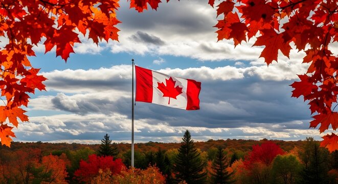Canada day celebration canadian flag framed by vibrant maple leaves