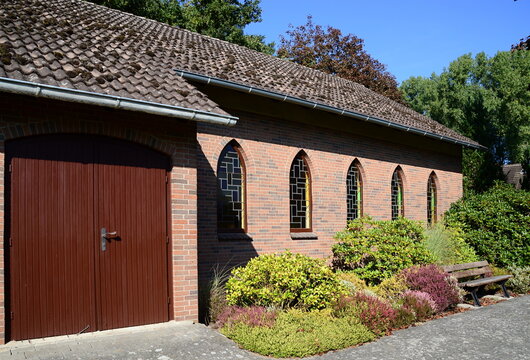 Chapel in Autumn on the Cemetery in the Village Bierde, Lower Saxony