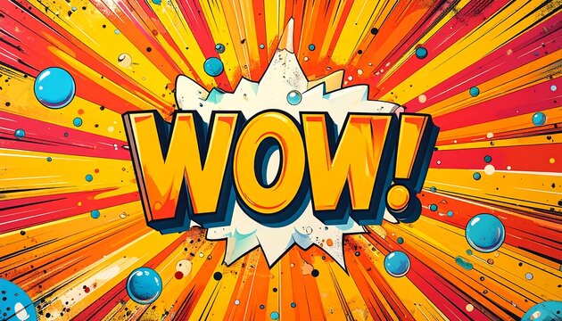 A vibrant, comic-style explosion with the word WOW