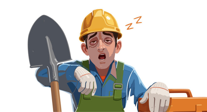 Visibly exhausted construction worker battling sleep after a grueling shift. This highlights the daily sacrifices of labor, fitting for labor's day recognition and the crucial importance of rest