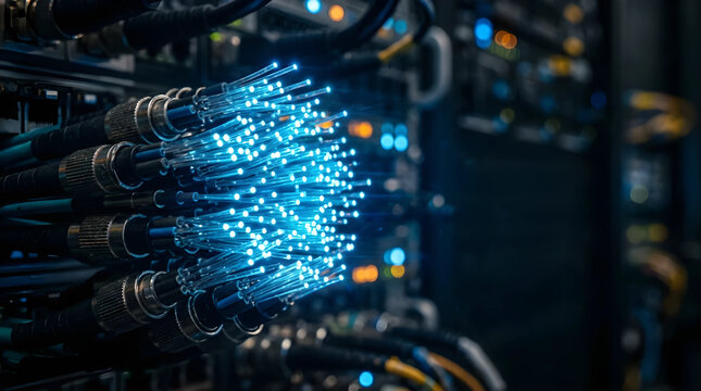 Macro Optical Fiber Glowing Points Tech Connectivity Background 16:9