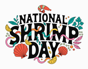 Fototapeta premium National Shrimp Day Vector Illustration, Seafood Celebration Food Holiday Design