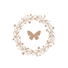 Elegant floral wreath with a delicate butterfly illustration