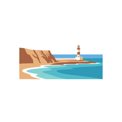 Obraz premium Minimalist Coastal Landscape Illustration with Lighthouse and Beach