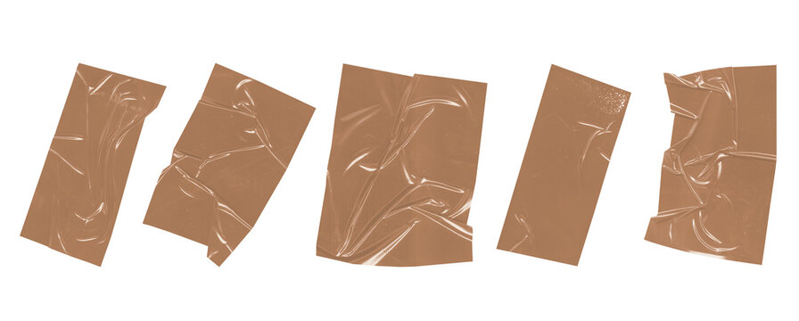 Collection of five brown adhesive wrinkled plastic tape strips for designs.