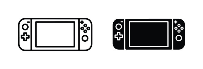 Handheld game console icons, portable gaming device vector set, minimalist video game controller symbols, black and white electronic entertainment hardware © Hasan