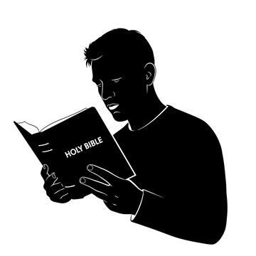 Man Reading the Holy Bible Silhouette Vector Illustration