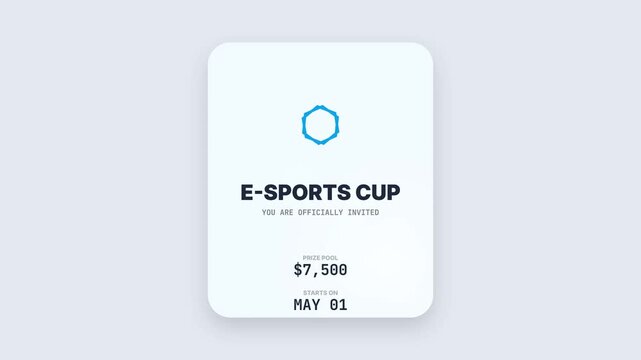 Esports tournament invitation card animation with prize pool details and competitive gaming event