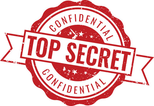 top secret confidential ribbon stamp label with red grunge texture